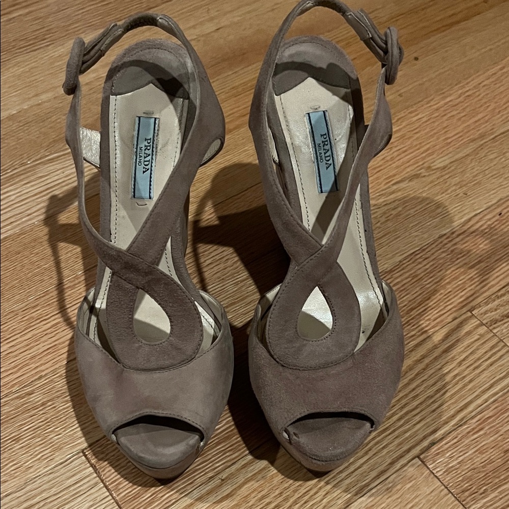 Prada Women's Brown Peep-Toe Heels